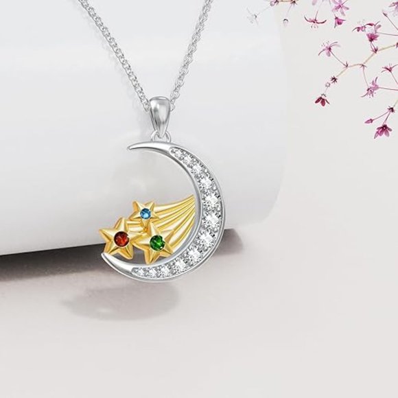 Crescent Moon & Star Necklace with Cubic Zirconia Shooting Star - Picture 6 of 8